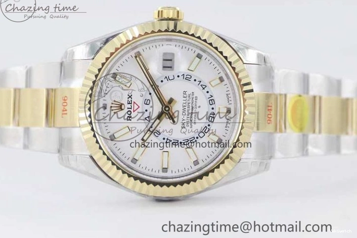 YG Asian SS Dial Edition Sky-Dweller Best 23J to 904L 1:1 Noob White on Bracelet 9001 SS YG 0301